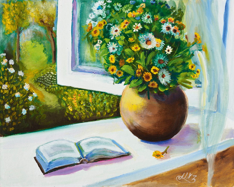 Bild Sommertag im offenen Fenster Bild Sommertag im offenen Fenster