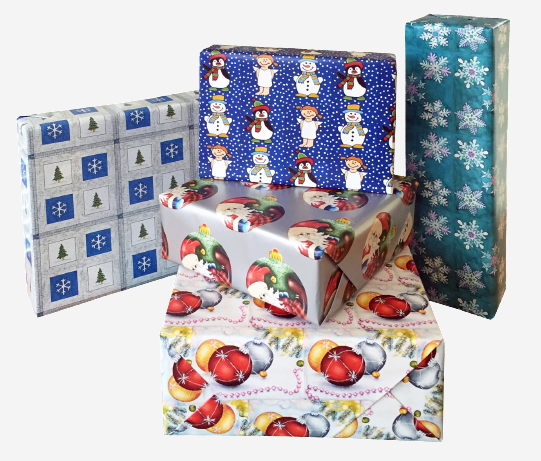 Geschenkpapier mit Weihnachtsmotiven 